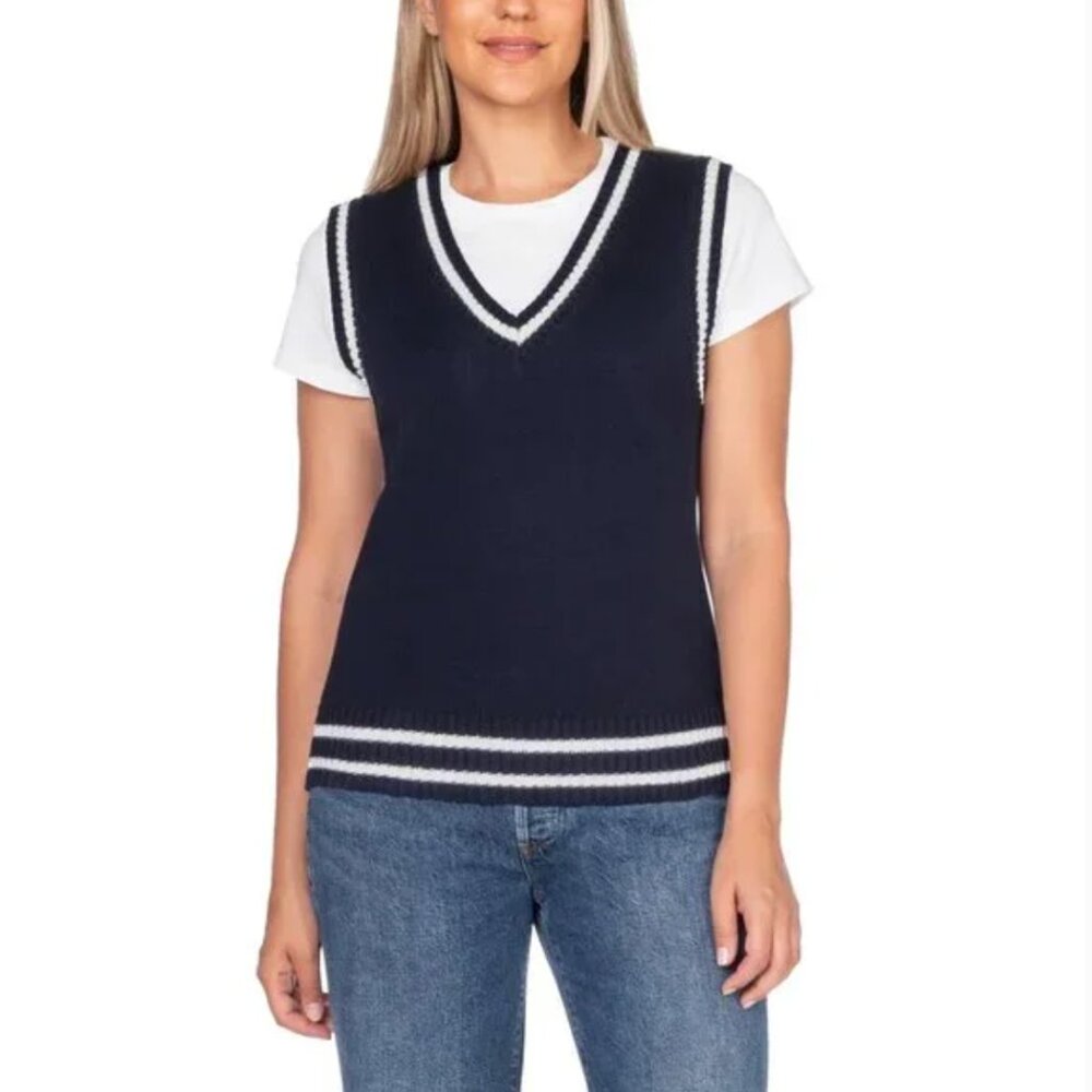 NWT In Conversation Womens Cotton Sweater Vest Ivory Sleeveless Preppy